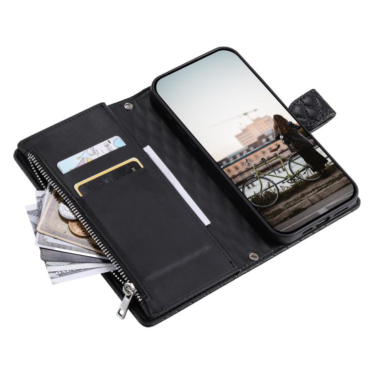 Glitter Lattice Zipper Wallet Leather Phone Case