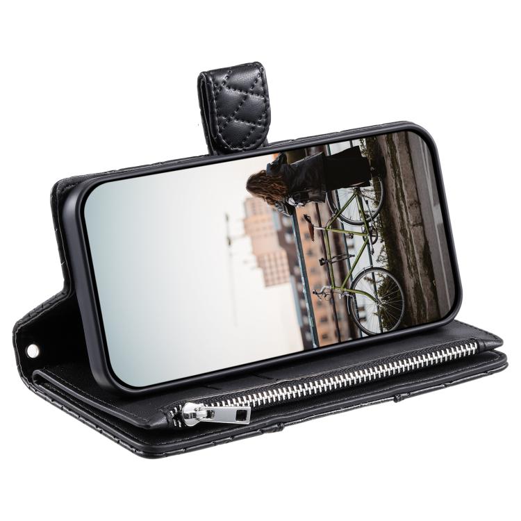 Glitter Lattice Zipper Wallet Leather Phone Case