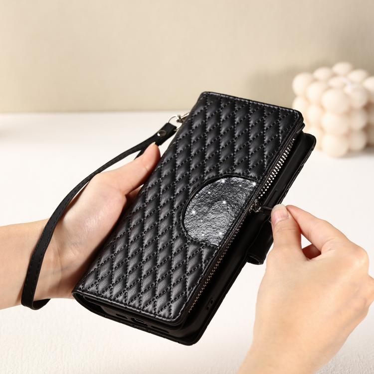Glitter Lattice Zipper Wallet Leather Phone Case