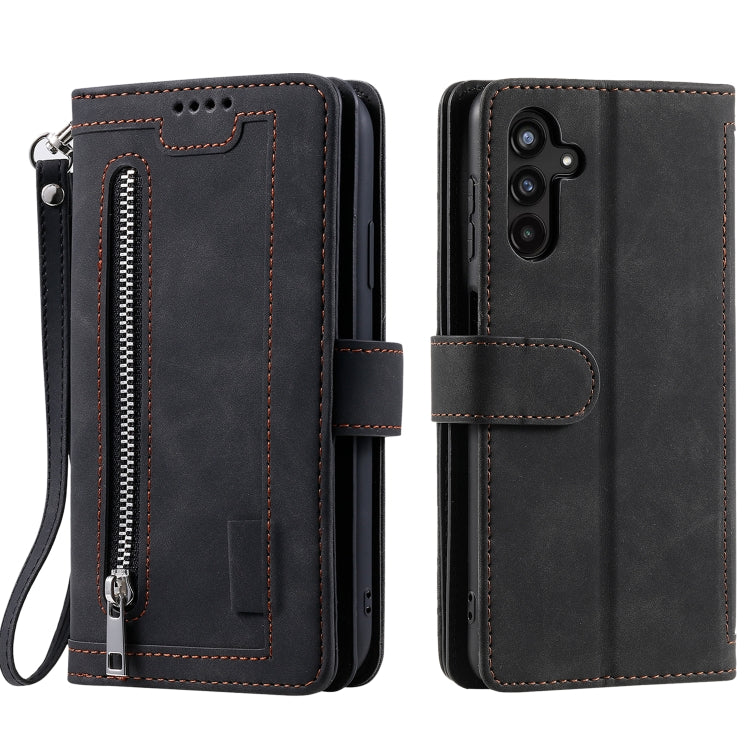 Nine Card Zipper Bag Leather Phone Case with Lanyard