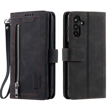 Nine Card Zipper Bag Leather Phone Case with Lanyard