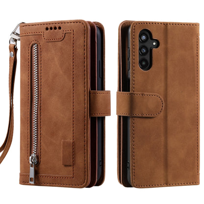 Nine Card Zipper Bag Leather Phone Case with Lanyard