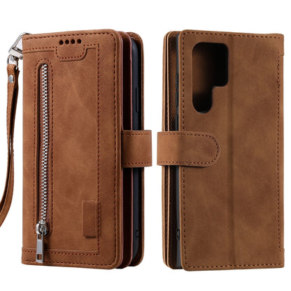 Nine Card Zipper Bag Leather Phone Case with Lanyard