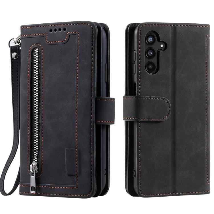 Nine Card Zipper Bag Leather Phone Case with Lanyard