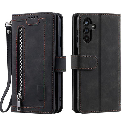 Nine Card Zipper Bag Leather Phone Case with Lanyard