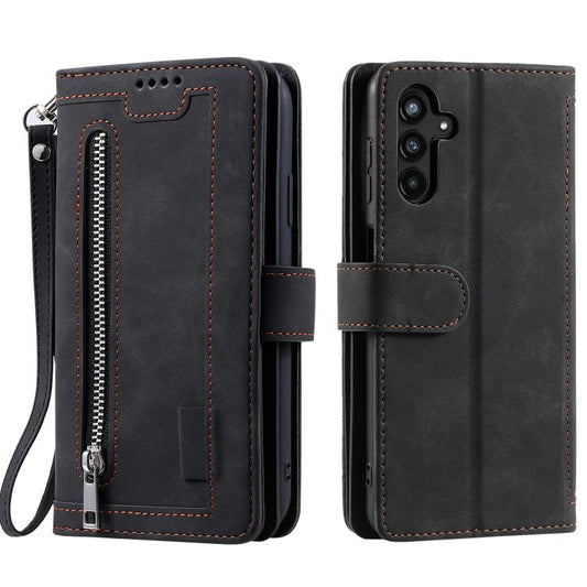 Nine Card Zipper Bag Leather Phone Case with Lanyard