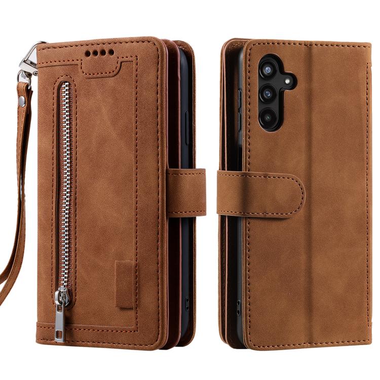 Nine Card Zipper Bag Leather Phone Case with Lanyard