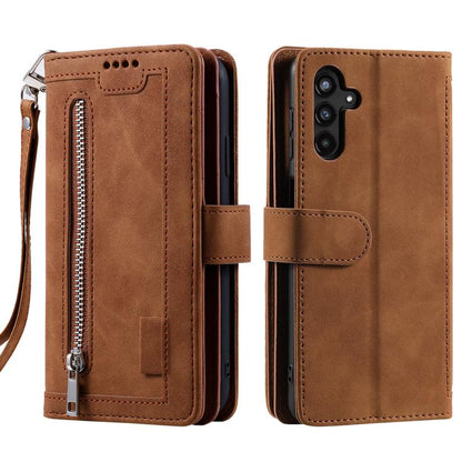 Nine Card Zipper Bag Leather Phone Case with Lanyard