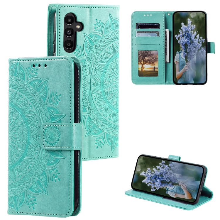 Totem Flower Embossed Leather Phone Case with Lanyard