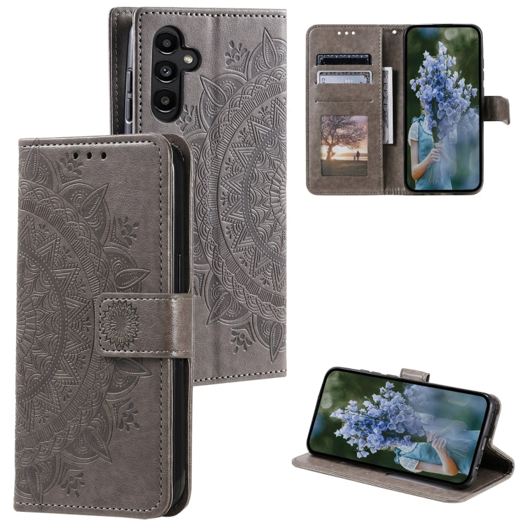 Totem Flower Embossed Leather Phone Case with Lanyard