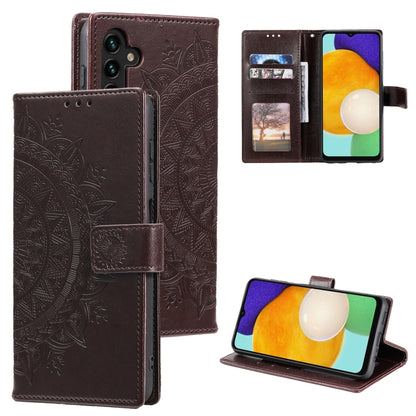 Totem Flower Embossed Leather Phone Case with Lanyard