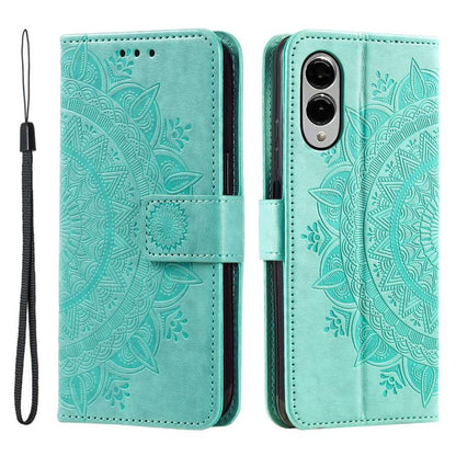 Totem Flower Embossed Leather Phone Case with Lanyard