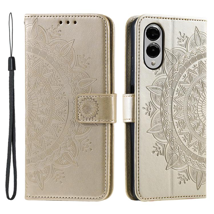 Totem Flower Embossed Leather Phone Case with Lanyard