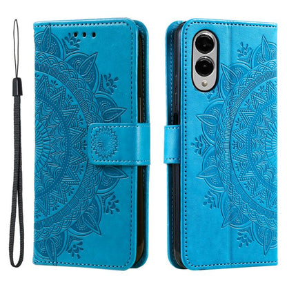 Totem Flower Embossed Leather Phone Case with Lanyard