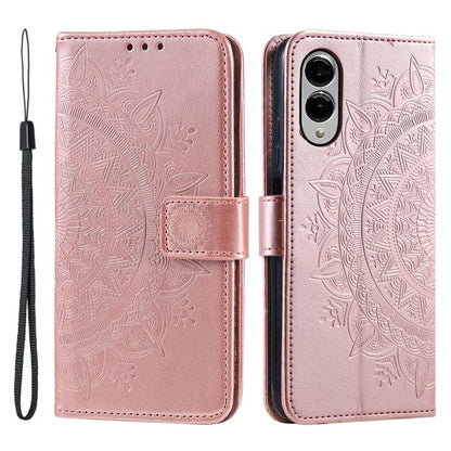 Totem Flower Embossed Leather Phone Case with Lanyard