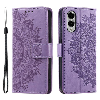 Totem Flower Embossed Leather Phone Case with Lanyard