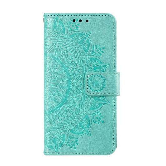Totem Flower Embossed Leather Phone Case with Lanyard