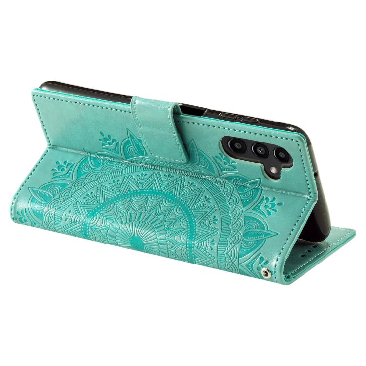 Totem Flower Embossed Leather Phone Case with Lanyard