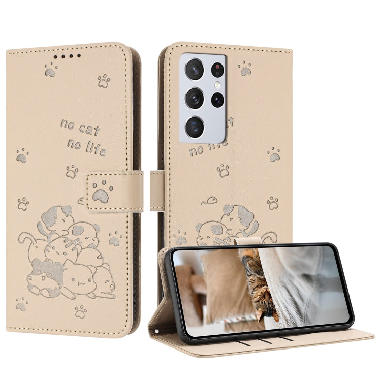 Embossed Kitten Phone Leather Case with Lanyard