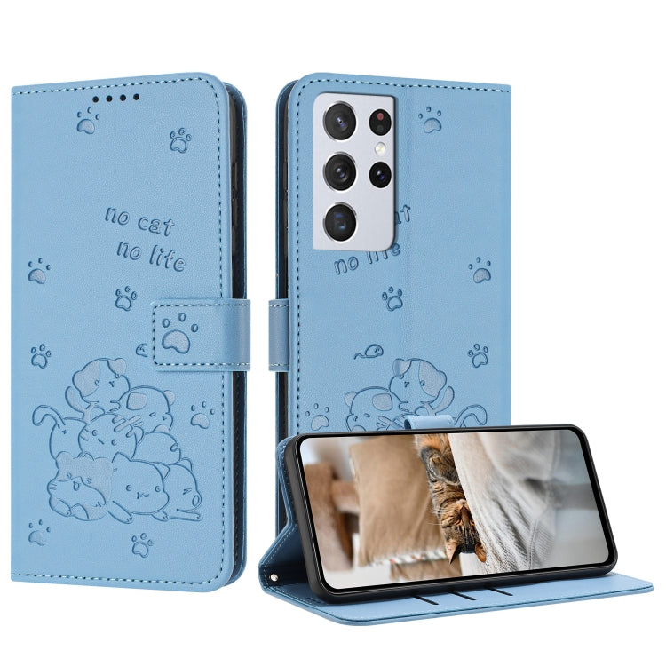 Embossed Kitten Phone Leather Case with Lanyard