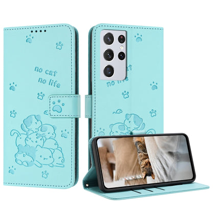 Embossed Kitten Phone Leather Case with Lanyard