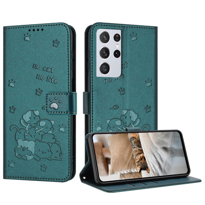 Embossed Kitten Phone Leather Case with Lanyard