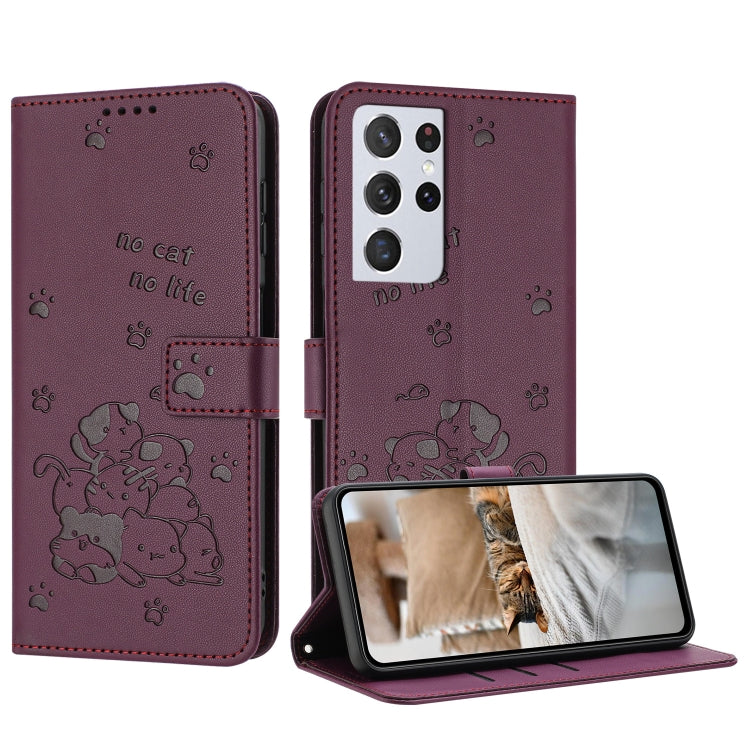 Embossed Kitten Phone Leather Case with Lanyard