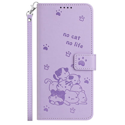 Embossed Kitten Phone Leather Case with Lanyard