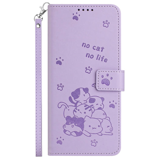 Embossed Kitten Phone Leather Case with Lanyard