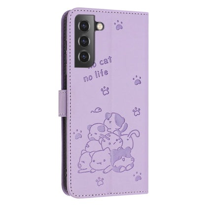 Embossed Kitten Phone Leather Case with Lanyard