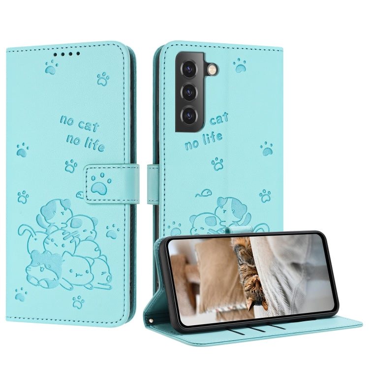 Embossed Kitten Phone Leather Case with Lanyard