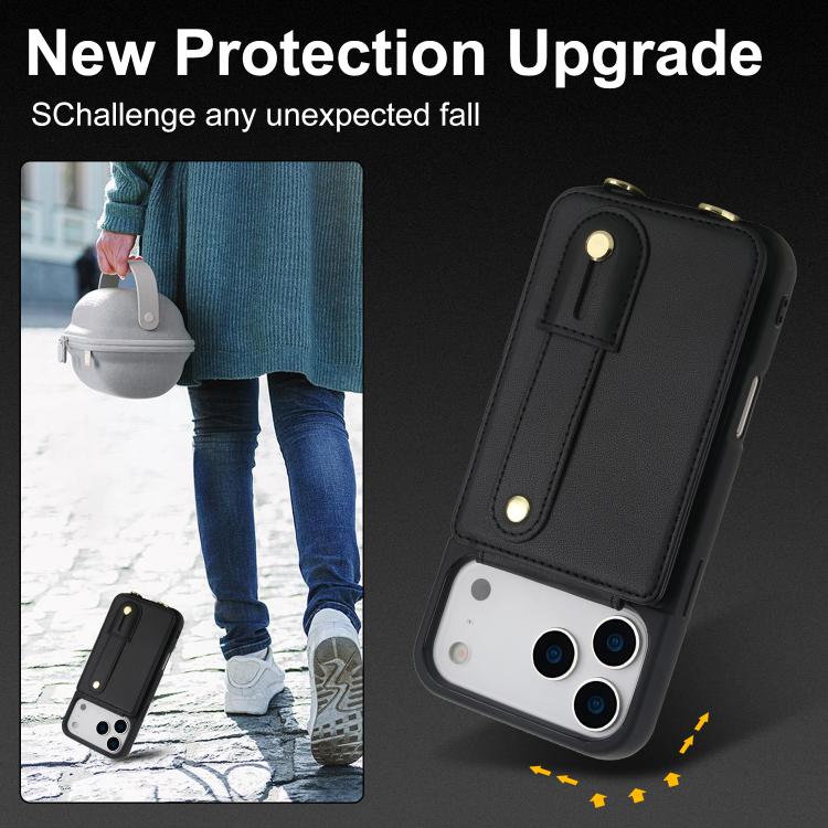 Wristband Vertical Flip Wallet Back Cover Phone Case with Long Lanyard