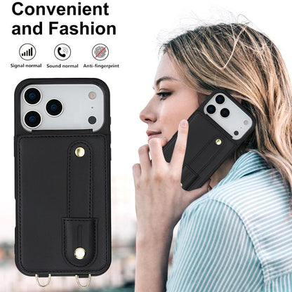 Wristband Vertical Flip Wallet Back Cover Phone Case with Long Lanyard