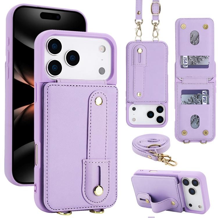 Wristband Vertical Flip Wallet Back Cover Phone Case with Long Lanyard