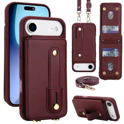 Wristband Vertical Flip Wallet Back Cover Phone Case with Long Lanyard