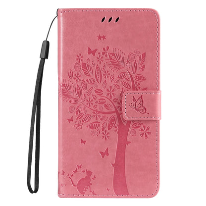 Tree & Cat Embossed Pattern Flip Leather Phone Case