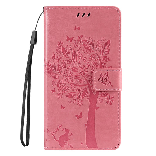 Tree & Cat Embossed Pattern Flip Leather Phone Case