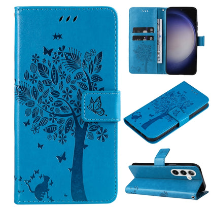 Tree & Cat Embossed Pattern Flip Leather Phone Case