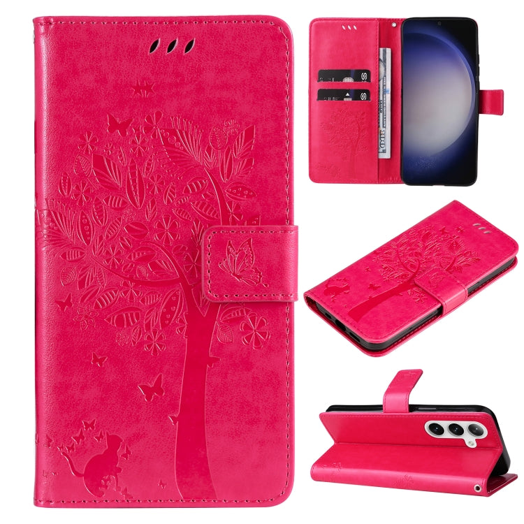Tree & Cat Embossed Pattern Flip Leather Phone Case