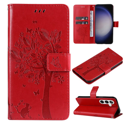 Tree & Cat Embossed Pattern Flip Leather Phone Case