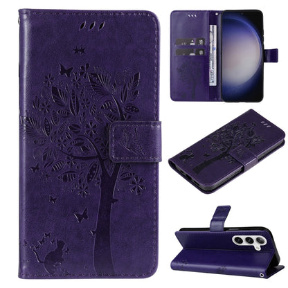 Tree & Cat Embossed Pattern Flip Leather Phone Case