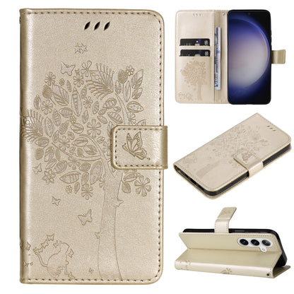 Tree & Cat Embossed Pattern Flip Leather Phone Case