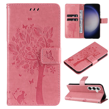 Tree & Cat Embossed Pattern Flip Leather Phone Case