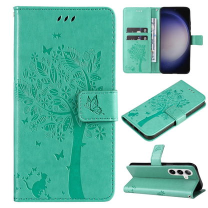 Tree & Cat Embossed Pattern Flip Leather Phone Case