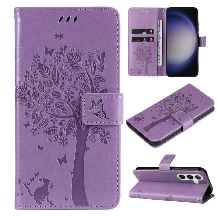 Tree & Cat Embossed Pattern Flip Leather Phone Case