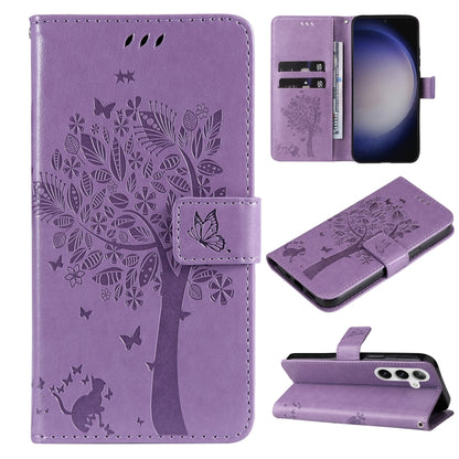 Tree & Cat Embossed Pattern Flip Leather Phone Case