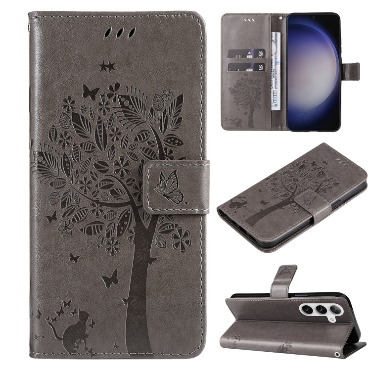 Tree & Cat Embossed Pattern Flip Leather Phone Case