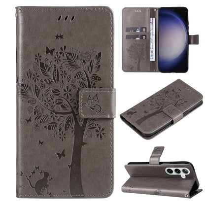 Tree & Cat Embossed Pattern Flip Leather Phone Case
