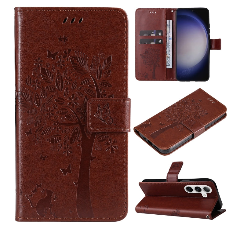 Tree & Cat Embossed Pattern Flip Leather Phone Case