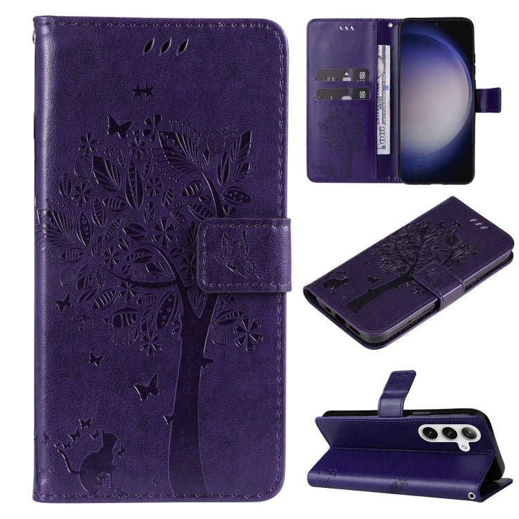 Tree & Cat Embossed Pattern Flip Leather Phone Case